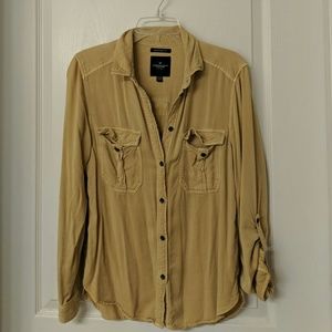 American Eagle boyfriend fit gold button up.
